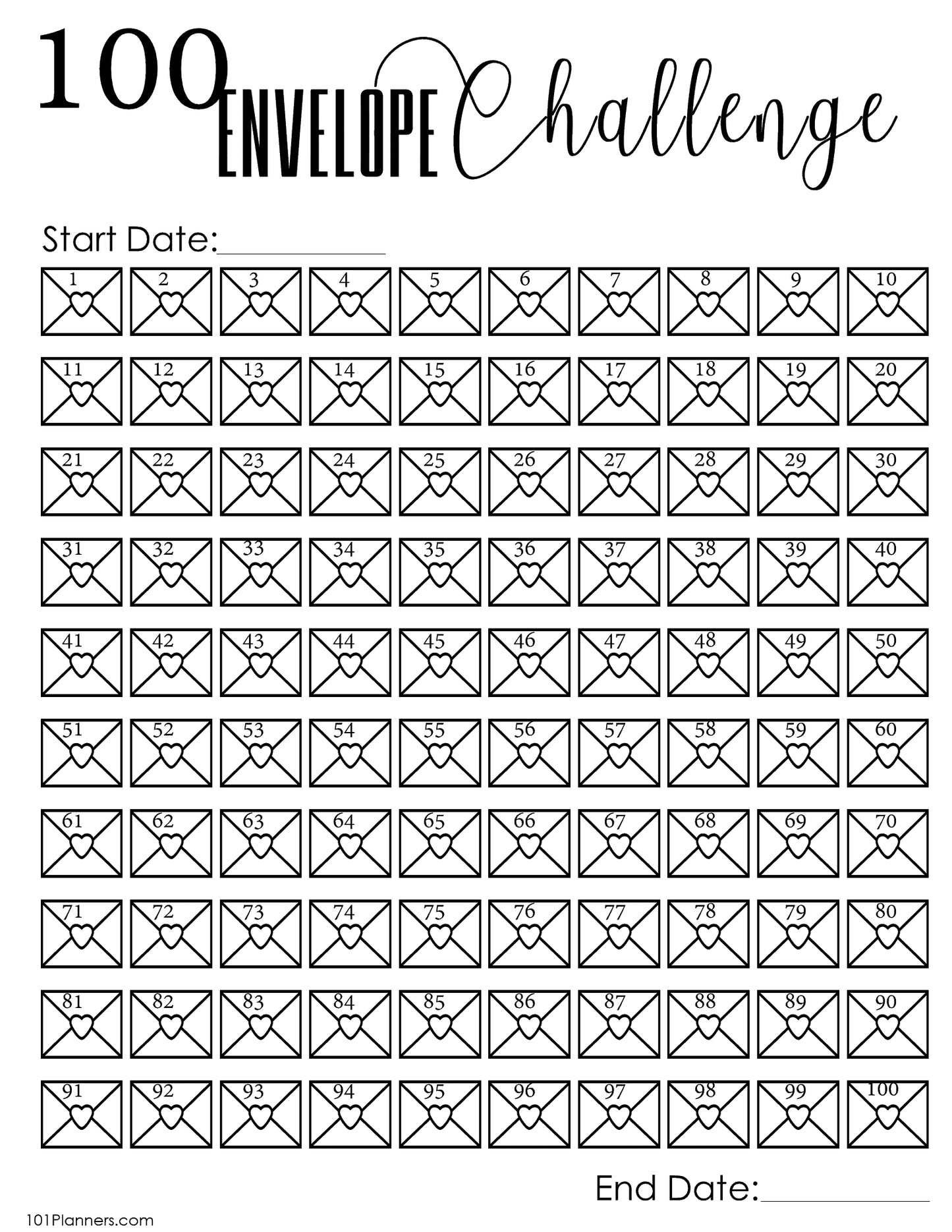 100 Envelope Savings Challenge Box - Exclusives By Rosay LLC