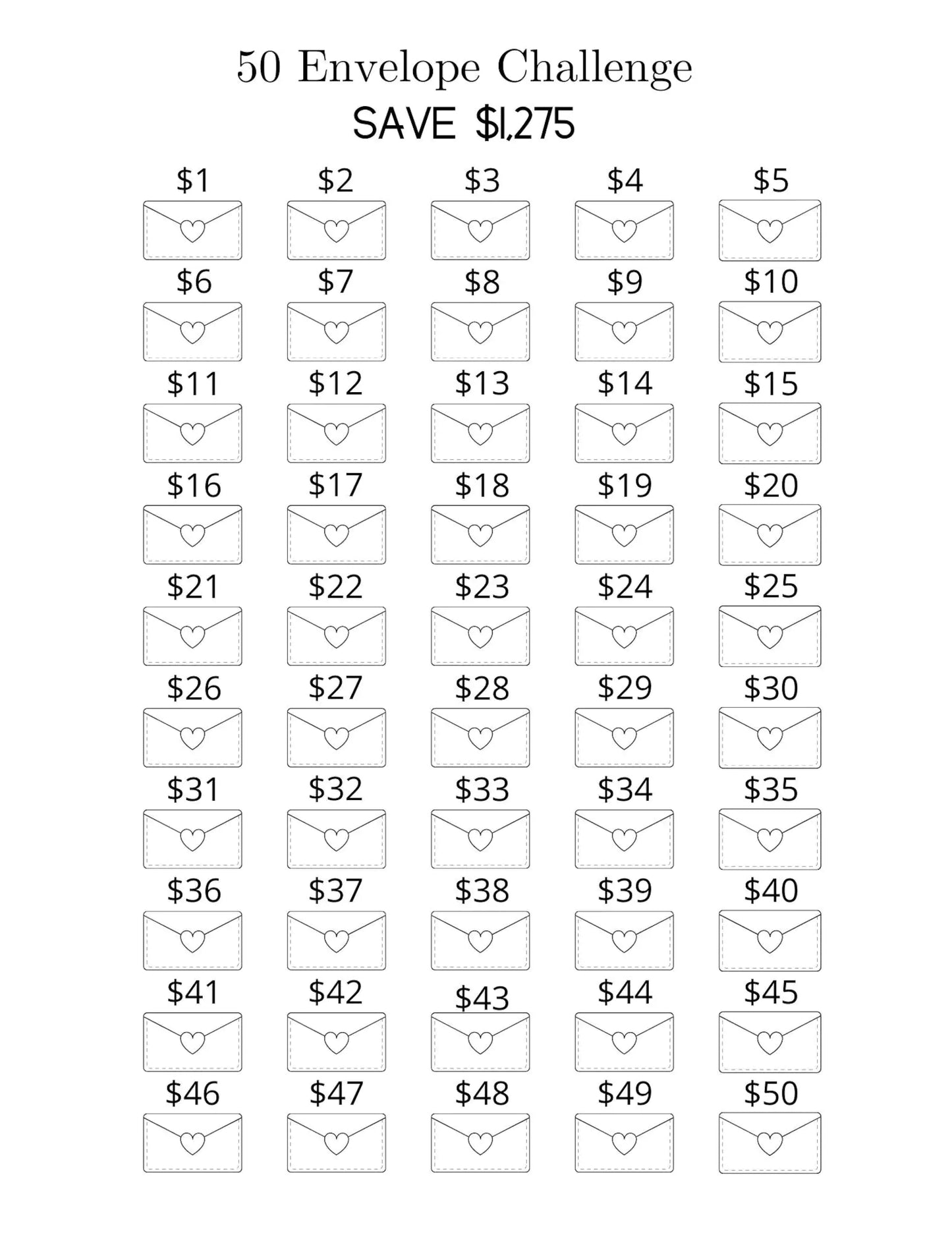 50 Envelope Challenge Box - Exclusives By Rosay LLC